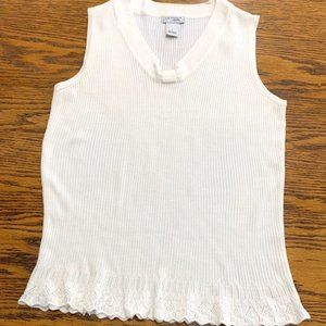 Kim Rogers Signature Cream Ribbed, V-neck Top